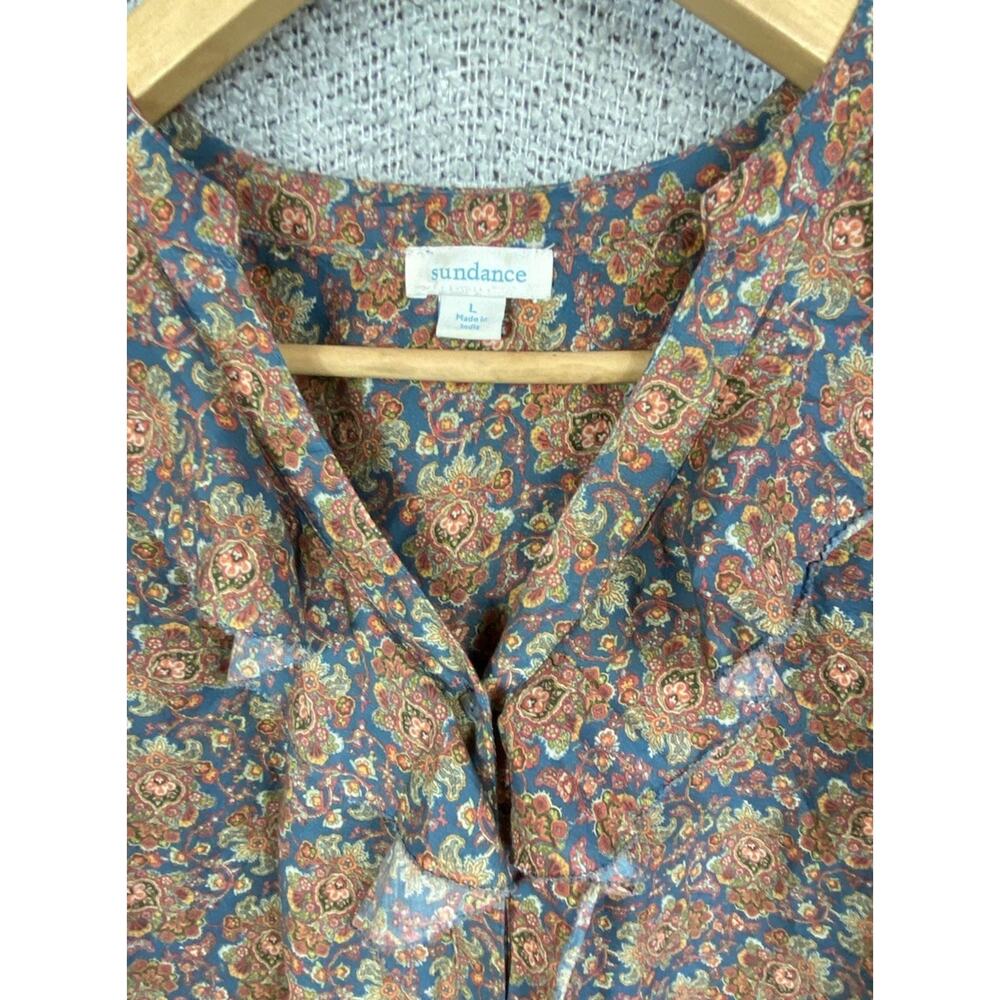 Sundance Ruffled Blouse Women’s V Neck 3/4 Length Sleeves Smocked Cuff Large - Picture 2 of 9